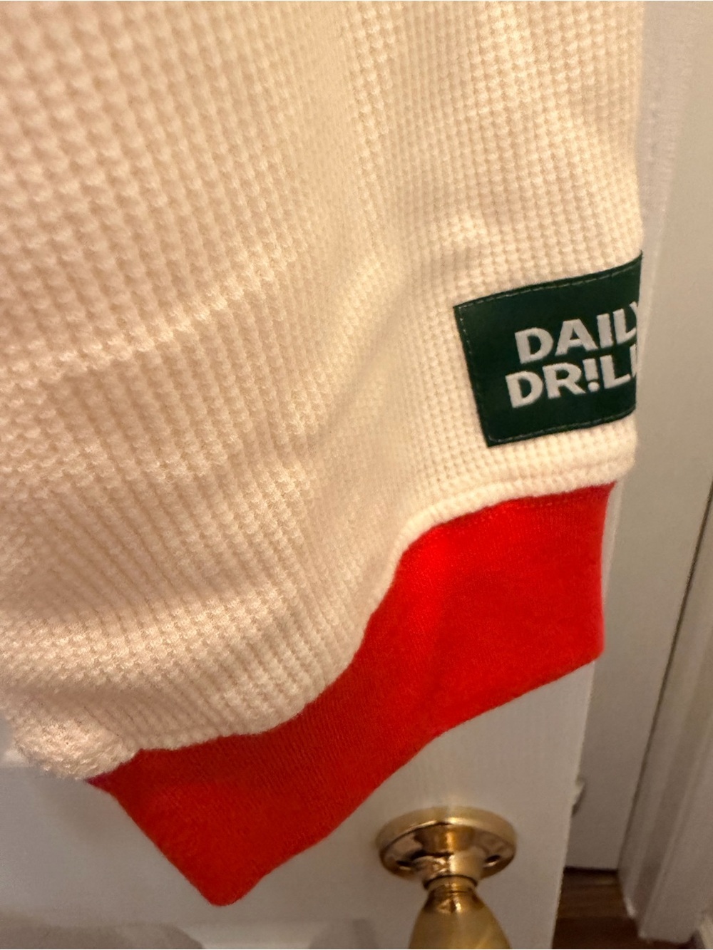 Daily Drills x Driscolls Cream Long Sleeve Tee with Red Trim and Logo - Picture 4 of 6